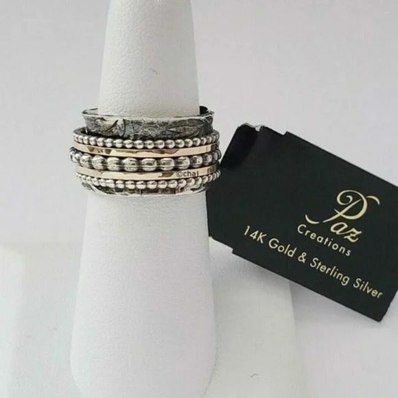 Paz Creations 14K Yellow Gold & Sterling Silver Spinning Ring 7 - Picture 3 of 5